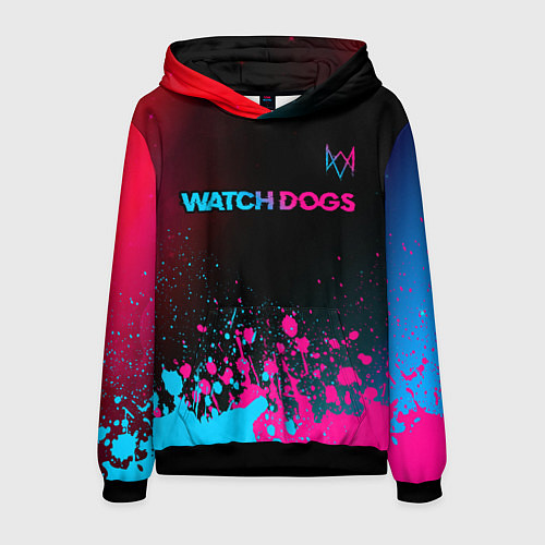 Мужская толстовка Watch Dogs - neon gradient: символ сверху / 3D-Черный – фото 1