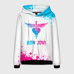 Толстовка-худи мужская Bon Jovi neon gradient style, цвет: 3D-черный