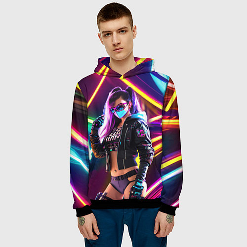 Мужская толстовка Cool girl - cyberpunk - neon glow / 3D-Черный – фото 3