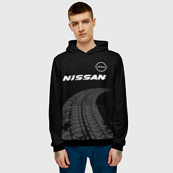 Толстовка-худи мужская Nissan speed на темном фоне со следами шин: символ, цвет: 3D-черный — фото 2