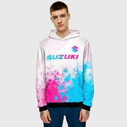 Толстовка-худи мужская Suzuki neon gradient style: символ сверху, цвет: 3D-черный — фото 2