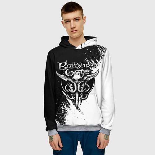 Мужская толстовка Baldurs gate 3 - белая краска / 3D-Меланж – фото 3