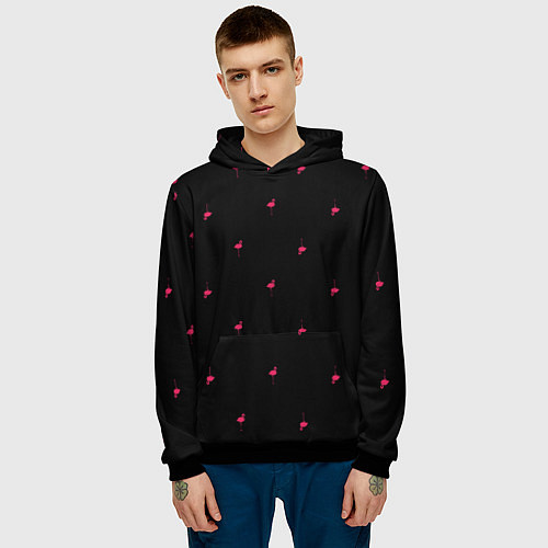 Мужская толстовка Розовый фламинго патерн / 3D-Черный – фото 3