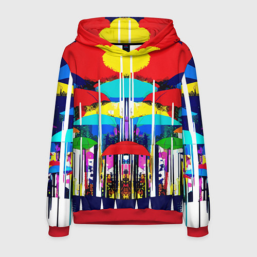 Мужская толстовка Mirror pattern of umbrellas - pop art / 3D-Красный – фото 1