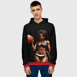 Толстовка-худи мужская Девушка с баскетбольным мячом, цвет: 3D-красный — фото 2