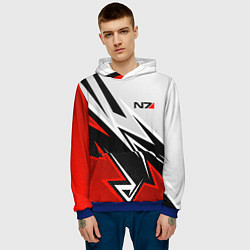 Толстовка-худи мужская N7 mass effect - white and red, цвет: 3D-синий — фото 2