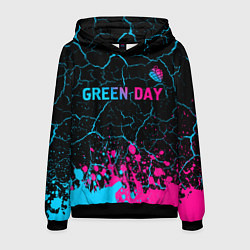 Толстовка-худи мужская Green Day - neon gradient: символ сверху, цвет: 3D-черный
