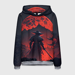 Толстовка-худи мужская Samurai and red moon - нейросеть, цвет: 3D-меланж