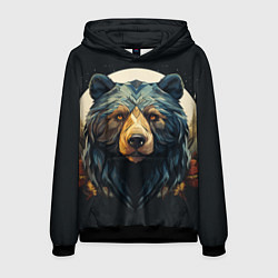 Толстовка-худи мужская Арт осенний медведь, цвет: 3D-черный