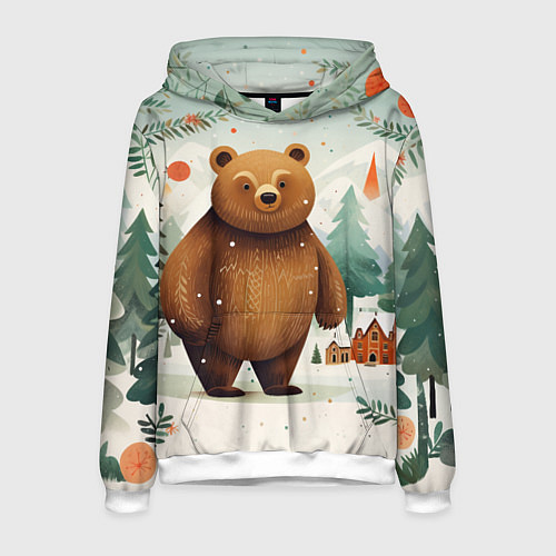 Мужская толстовка Рождественский мишка фолк-арт / 3D-Белый – фото 1