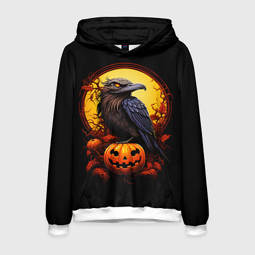 Мужская толстовка Halloween - ворон и тыква / 3D-Белый – фото 1