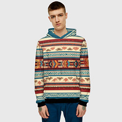 Толстовка-худи мужская Этнический паттерн в горизонтальную полоску, цвет: 3D-черный — фото 2