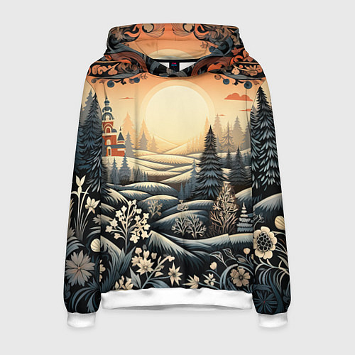 Мужская толстовка Зимний предновогодний пейзаж / 3D-Белый – фото 1