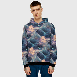 Толстовка-худи мужская Волнообразная фрактальная абстракция, цвет: 3D-черный — фото 2