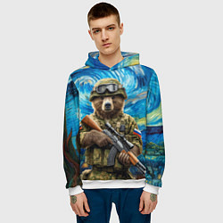 Толстовка-худи мужская Ночной снайпер бурый медведь, цвет: 3D-белый — фото 2