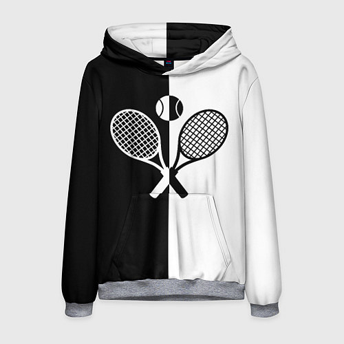 Мужская толстовка Теннис - чёрно белое / 3D-Меланж – фото 1
