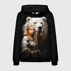 Толстовка-худи мужская Славянка с большим белым медведем, цвет: 3D-черный