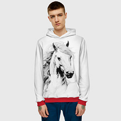 Толстовка-худи мужская Лошадь белая на ветру, цвет: 3D-красный — фото 2