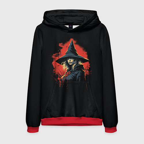 Мужская толстовка Ведьма в шляпе кровавый фон / 3D-Красный – фото 1