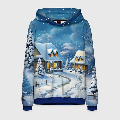 Мужская толстовка Новогодние каникулы в деревне / 3D-Синий – фото 1