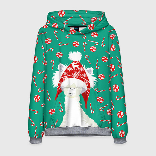 Мужская толстовка Лама - альпака с леденцами / 3D-Меланж – фото 1