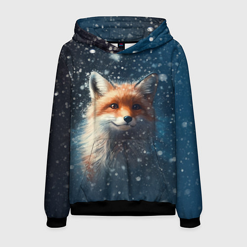 Мужская толстовка Fox in the snow / 3D-Черный – фото 1