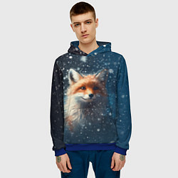 Толстовка-худи мужская Fox in the snow, цвет: 3D-синий — фото 2