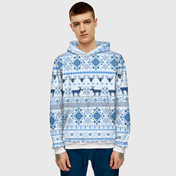 Толстовка-худи мужская Blue sweater with reindeer, цвет: 3D-белый — фото 2