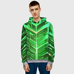 Толстовка-худи мужская Зелёные неон полосы киберпанк, цвет: 3D-меланж — фото 2