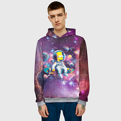 Толстовка-худи мужская Барт Симпсон со скейтбордом в космосе, цвет: 3D-меланж — фото 2