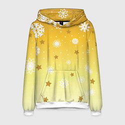 Толстовка-худи мужская Снежинки и звезды на желтом, цвет: 3D-белый