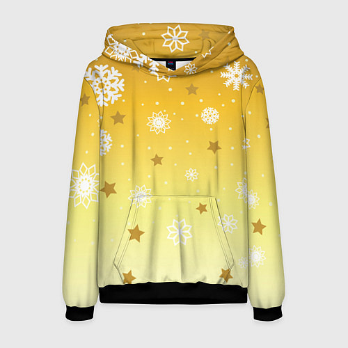 Мужская толстовка Снежинки и звезды на желтом / 3D-Черный – фото 1