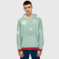 Толстовка-худи мужская Снежинки и звезды на матно зеленем, цвет: 3D-красный — фото 2