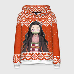 Толстовка-худи мужская Незуко комадо свитер новогодний, цвет: 3D-белый