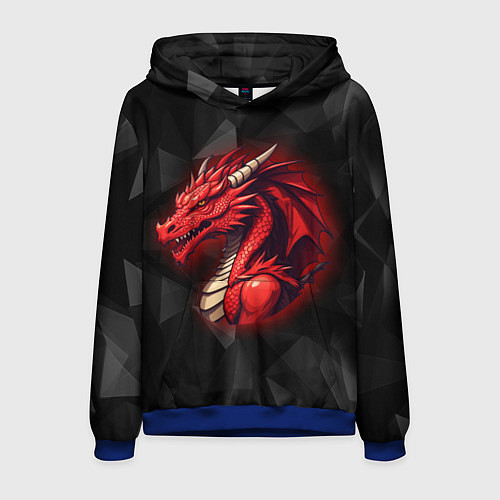 Мужская толстовка Красный дракон на полигональном черном фоне / 3D-Синий – фото 1