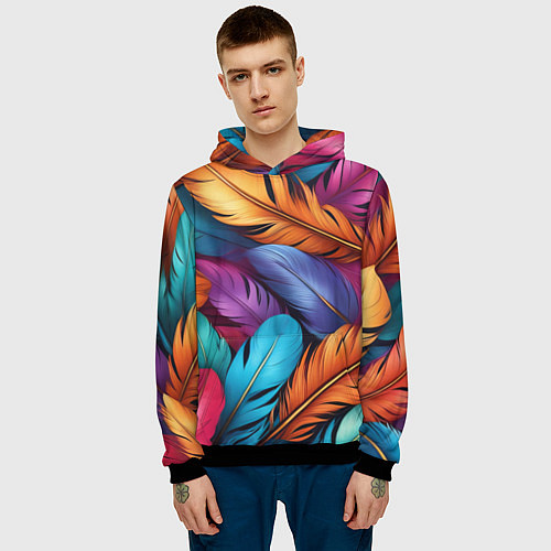Мужская толстовка Перья паттерн - нейросеть / 3D-Черный – фото 3