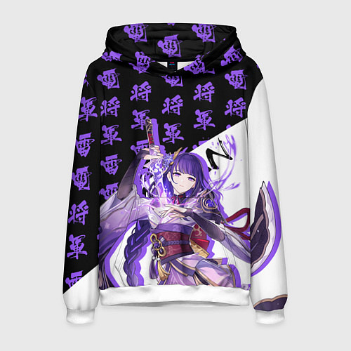 Мужская толстовка Сёгун Райдэн иероглифы - Геншин Импакт / 3D-Белый – фото 1