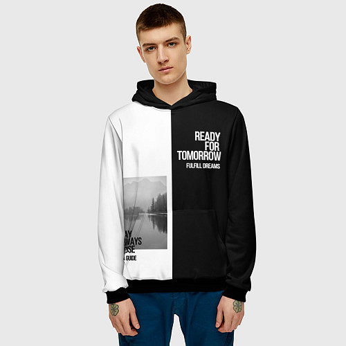 Мужская толстовка Чёрно белый Stay always close be a guide мечты / 3D-Черный – фото 3