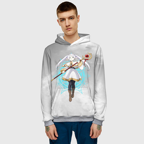 Мужская толстовка Фрирен провожающая в последний путь - чб / 3D-Меланж – фото 3