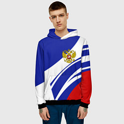 Толстовка-худи мужская Герб России на абстрактных полосах, цвет: 3D-черный — фото 2