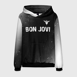 Толстовка-худи мужская Bon Jovi glitch на темном фоне посередине, цвет: 3D-черный