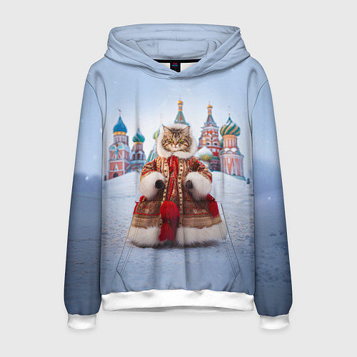 Мужская толстовка Новогодняя кошечка в пальто / 3D-Белый – фото 1
