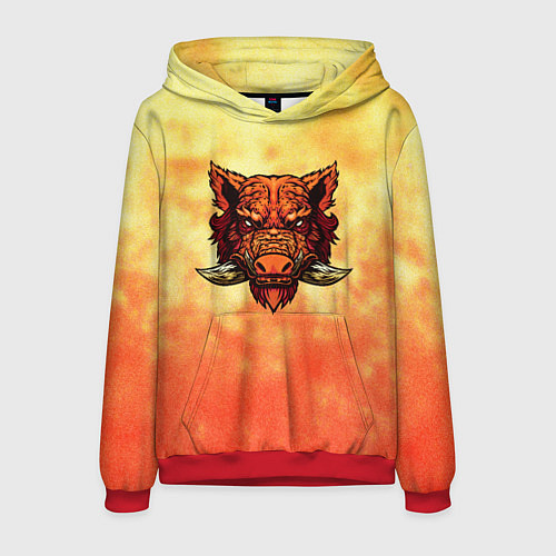 Мужская толстовка Огненный дикий кабан на фоне пламени / 3D-Красный – фото 1