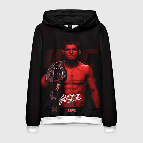 Мужская толстовка Хабиб Нурмагомедов с поясом чемпиона / 3D-Белый – фото 1