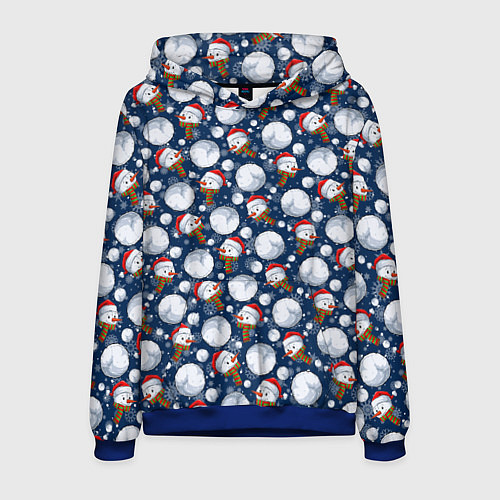 Мужская толстовка Весёлые снеговики - паттерн / 3D-Синий – фото 1