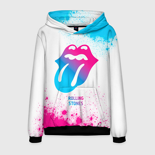 Мужская толстовка Rolling Stones neon gradient style / 3D-Черный – фото 1