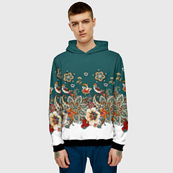 Толстовка-худи мужская Индийский орнамент с птицами, цвет: 3D-черный — фото 2