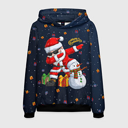 Толстовка-худи мужская Санта Клаус и снеговик, цвет: 3D-черный