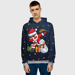 Толстовка-худи мужская Санта Клаус и снеговик, цвет: 3D-меланж — фото 2