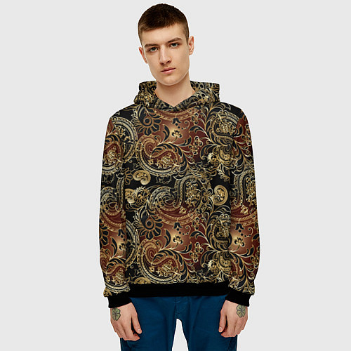 Мужская толстовка Золотые узоры пейсли / 3D-Черный – фото 3